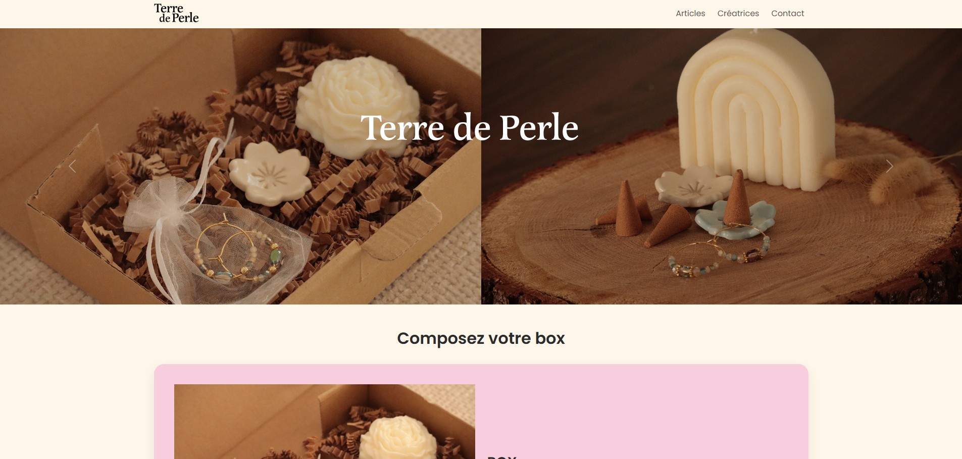 Site vitrine Terre de Perle réalisé pour un événement
